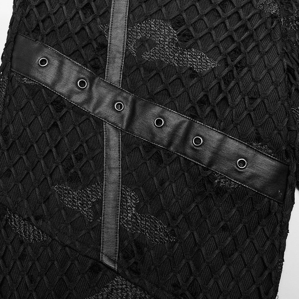 WK-641XCF Gothic Mesh Punk Pants with Faux Leather Straps?-??Punk Rave Clothing