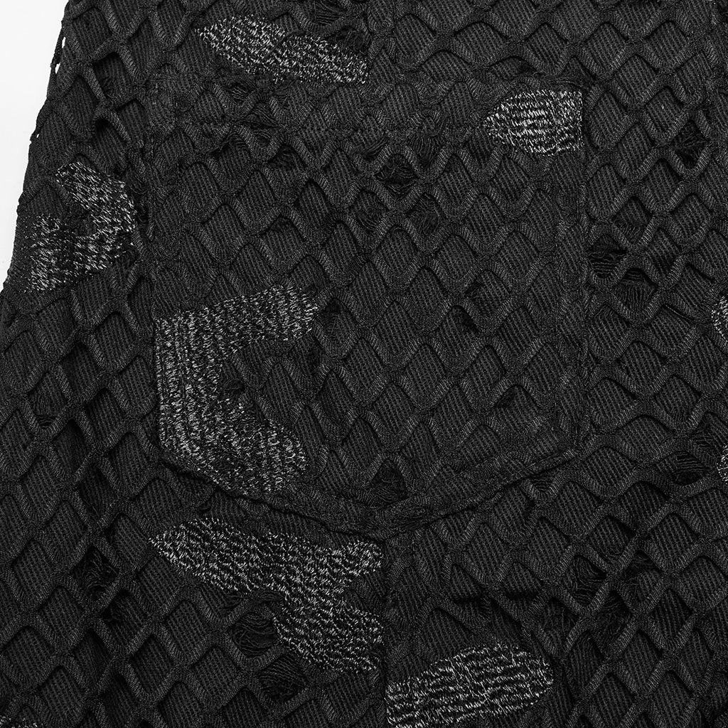 WK-641XCF Gothic Mesh Punk Pants with Faux Leather Straps?-??Punk Rave Clothing