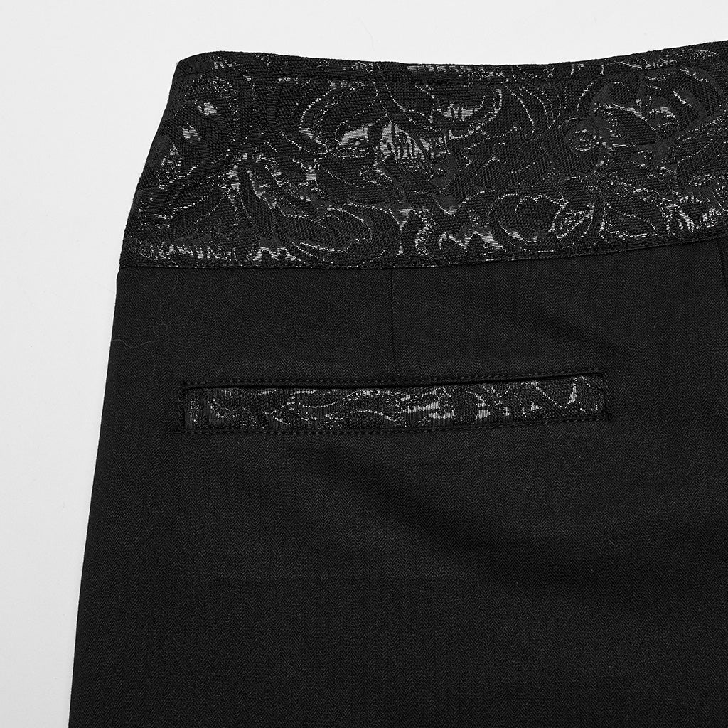 WK-642XCM Elegant black Brocade Gothic Pants with Intricate Lace Detailing