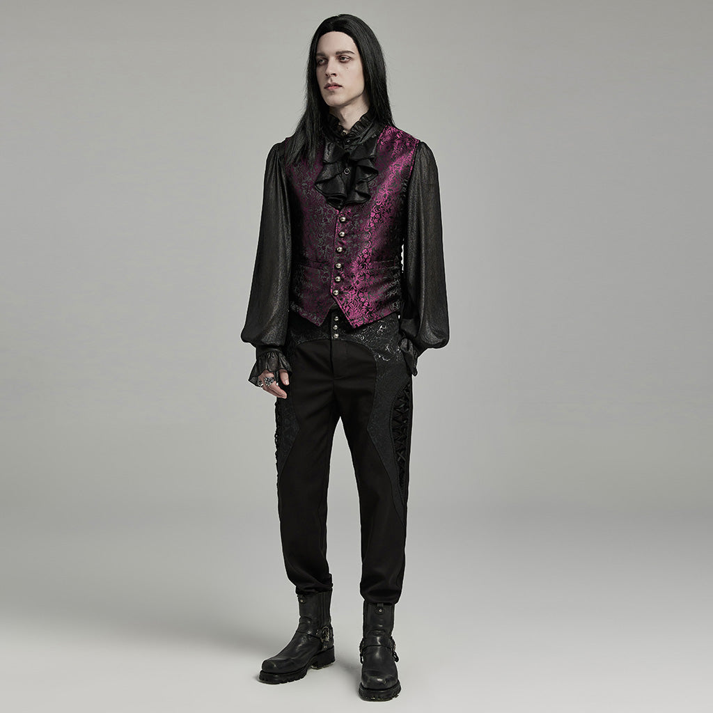 WK-642XCM Elegant black Brocade Gothic Pants with Intricate Lace Detailing?-??Punk Rave Clothing