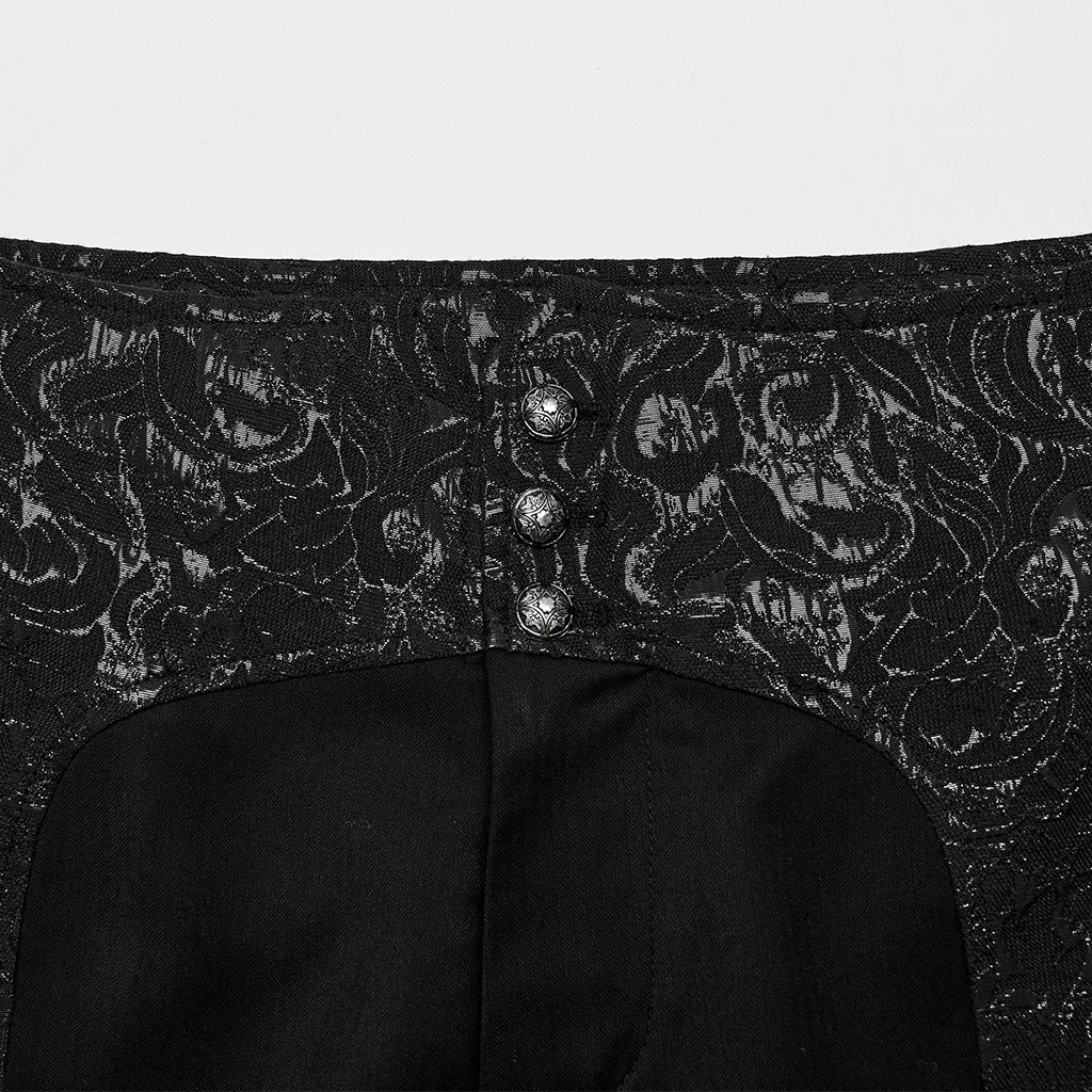 WK-642XCM Elegant black Brocade Gothic Pants with Intricate Lace Detailing