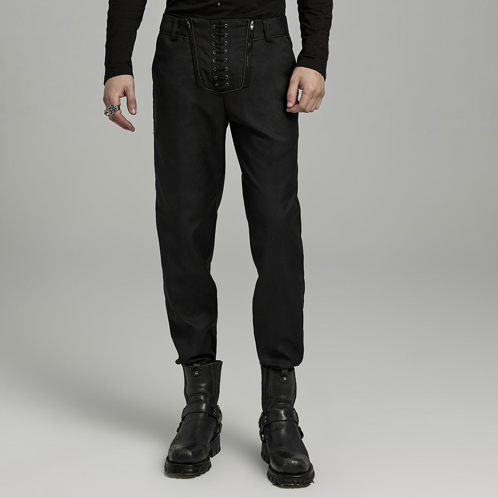 WK-644XCM Gothic black Slim-Fit Pants with Bold Red Stitching Accents?-??Punk Rave Clothing