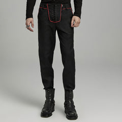 WK-644XCM Gothic black Slim-Fit Pants with Bold Red Stitching Accents