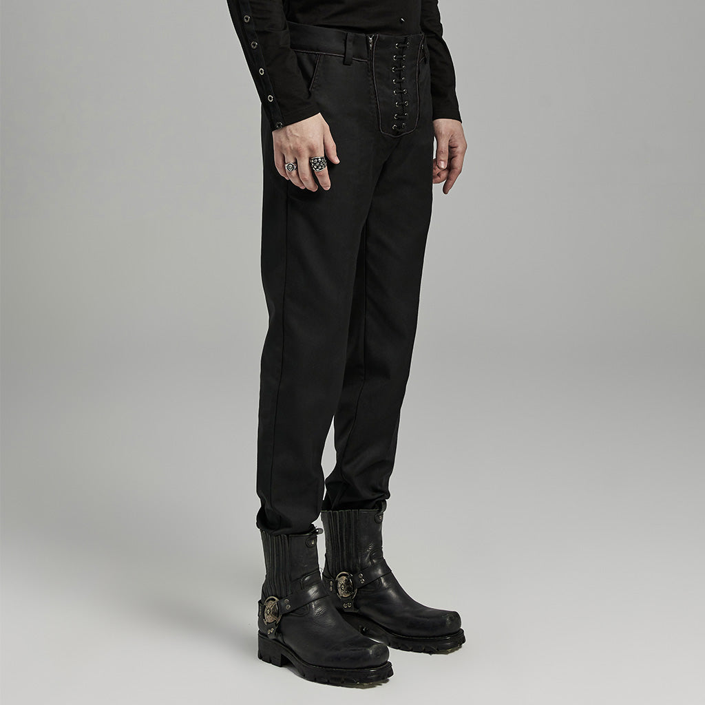 WK-644XCM Gothic black Slim-Fit Pants with Bold Red Stitching Accents