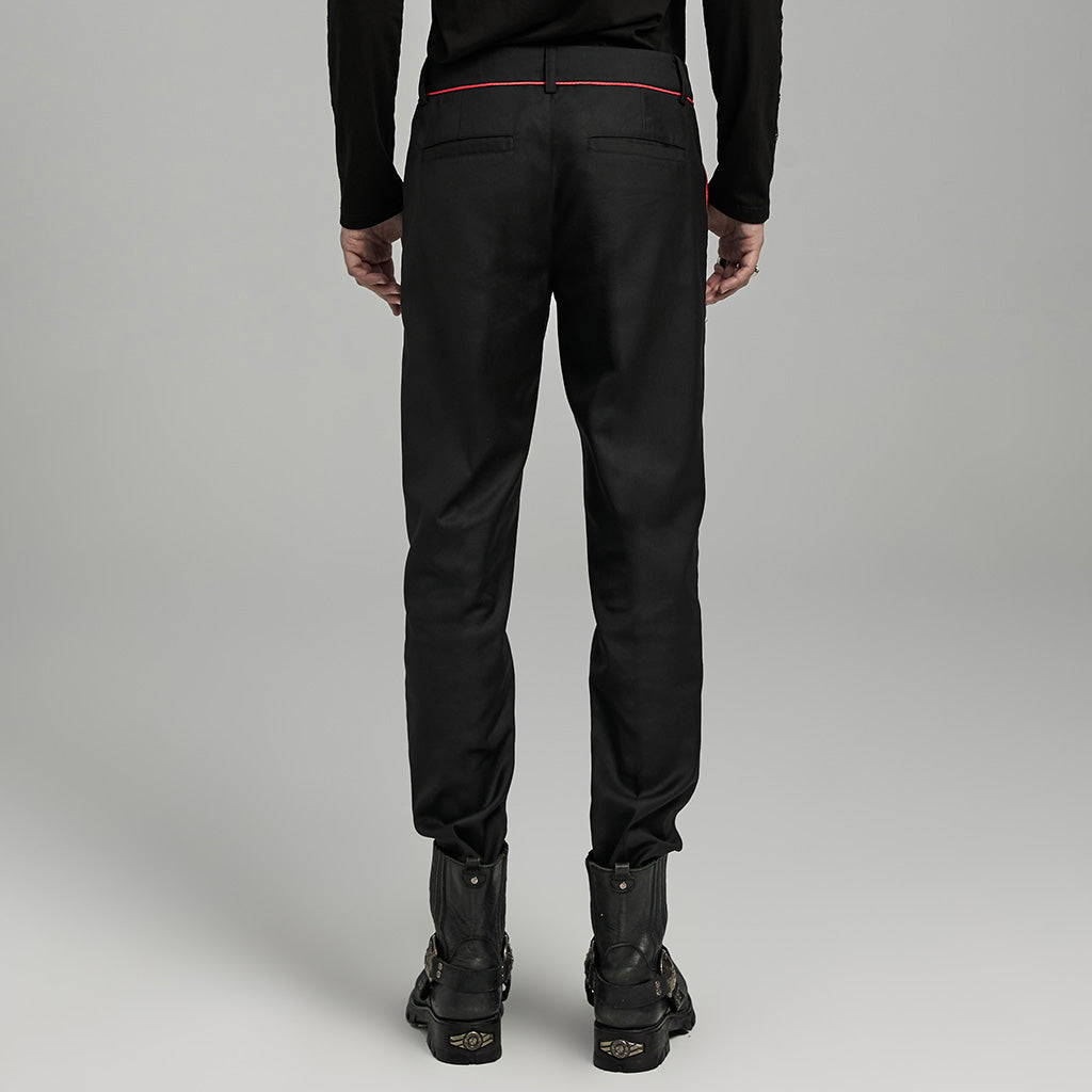 WK-644XCM Gothic black Slim-Fit Pants with Bold Red Stitching Accents