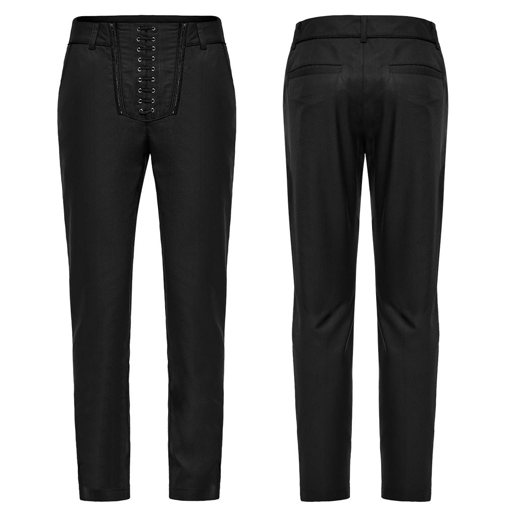 WK-644XCM Gothic black Slim-Fit Pants with Bold Red Stitching Accents