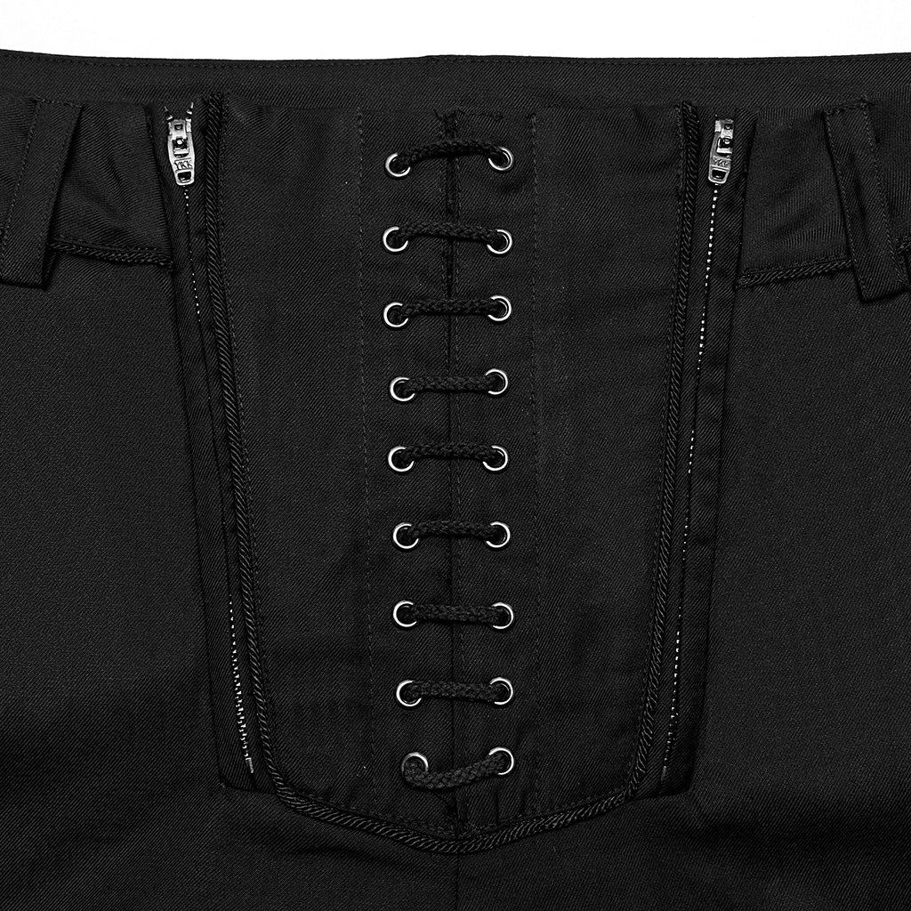 WK-644XCM Gothic black Slim-Fit Pants with Bold Red Stitching Accents?-??Punk Rave Clothing