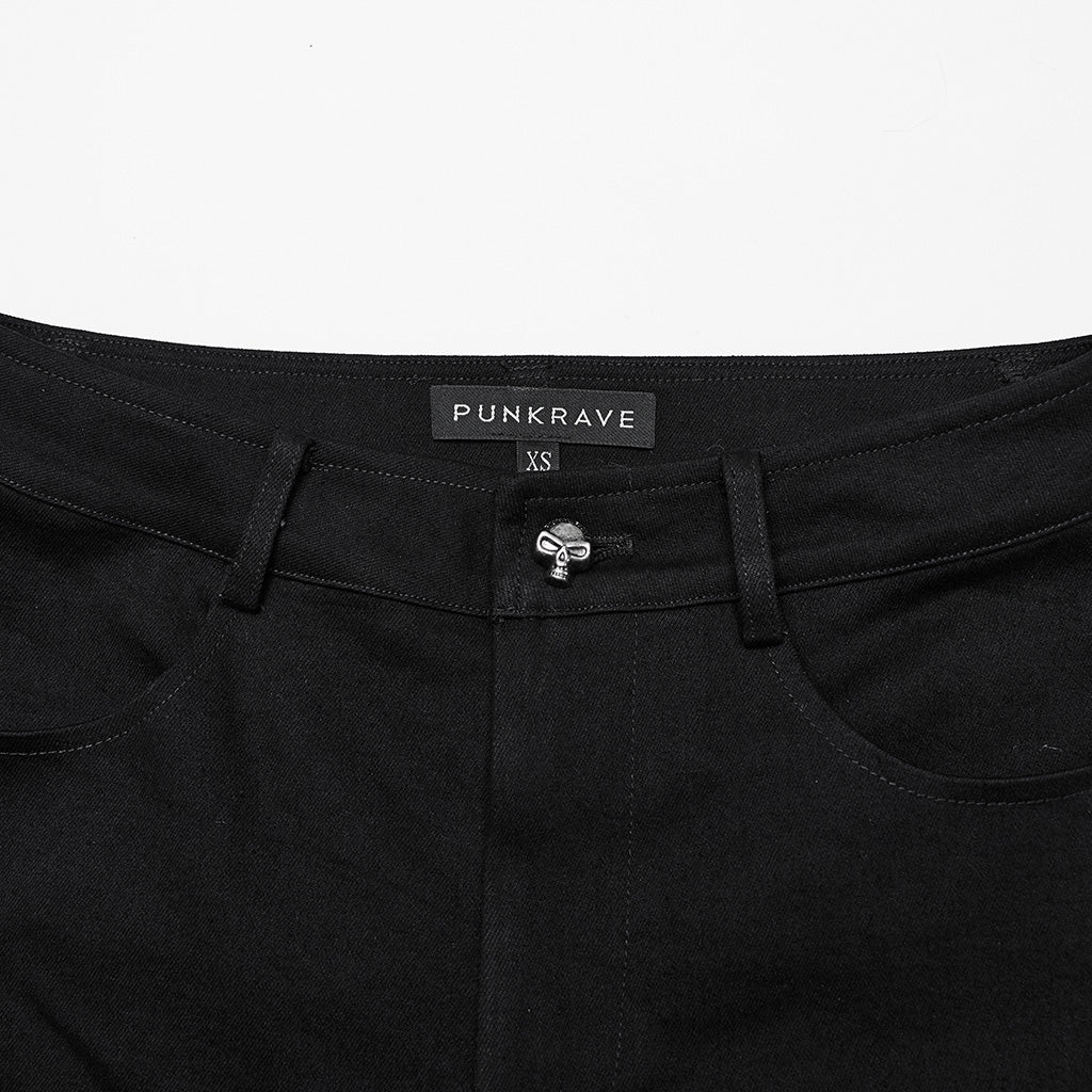 WK-648NCF Edgy Black Punk Pants with Striking Metal Rivet Details?-??Punk Rave Clothing