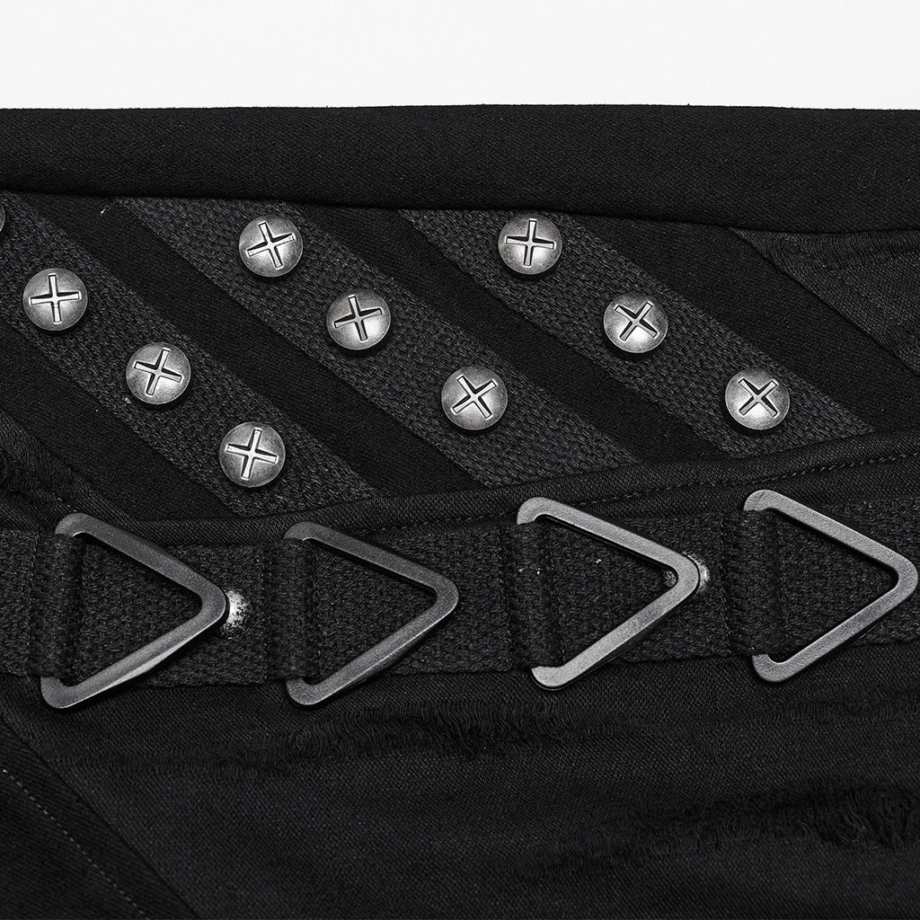 WK-648NCF Edgy Black Punk Pants with Striking Metal Rivet Details?-??Punk Rave Clothing