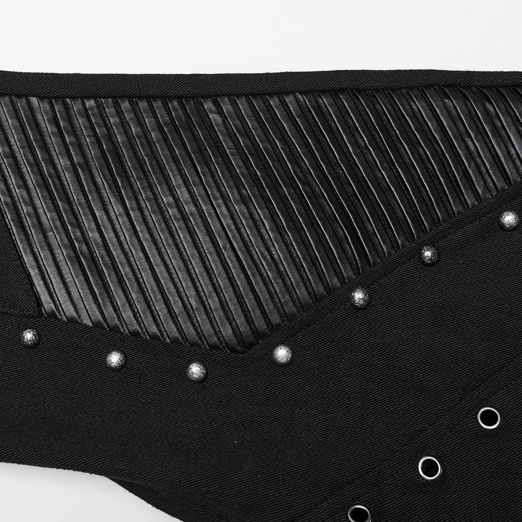 WK-650XCF Edgy Flare Punk Pants with Rivet Detailing and Leather Accents?-??Punk Rave Clothing