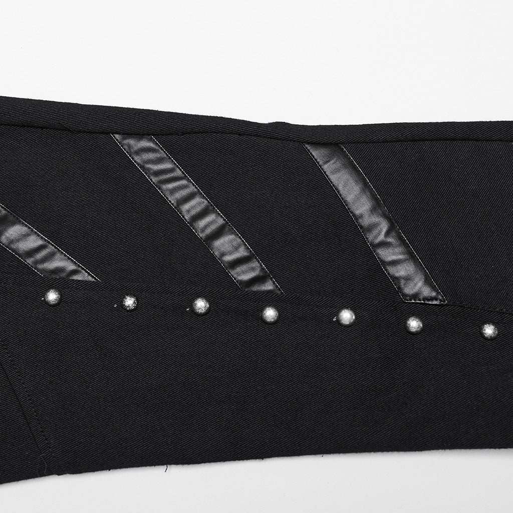 WK-650XCF Edgy Flare Punk Pants with Rivet Detailing and Leather Accents?-??Punk Rave Clothing