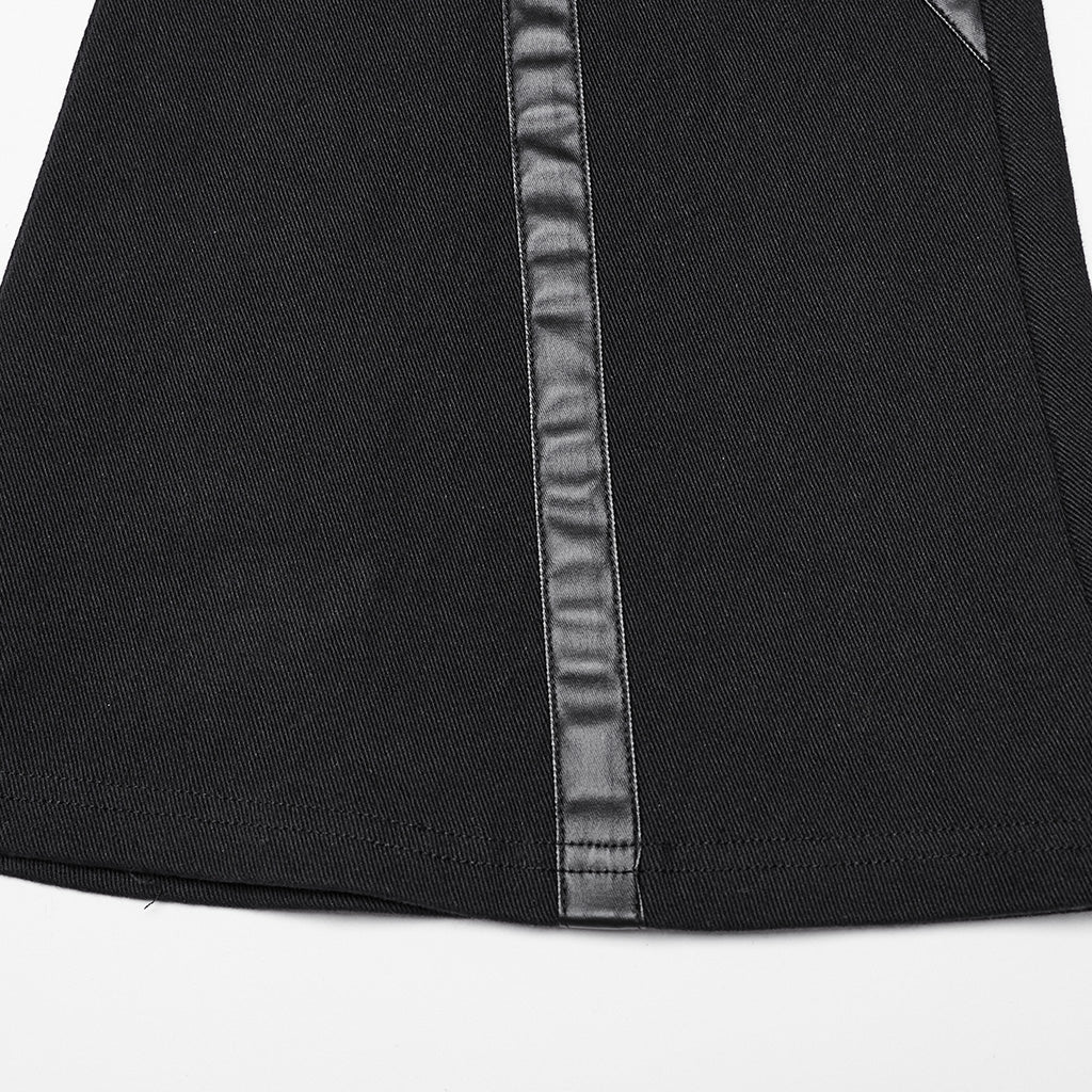 WK-650XCF Edgy Flare Punk Pants with Rivet Detailing and Leather Accents?-??Punk Rave Clothing