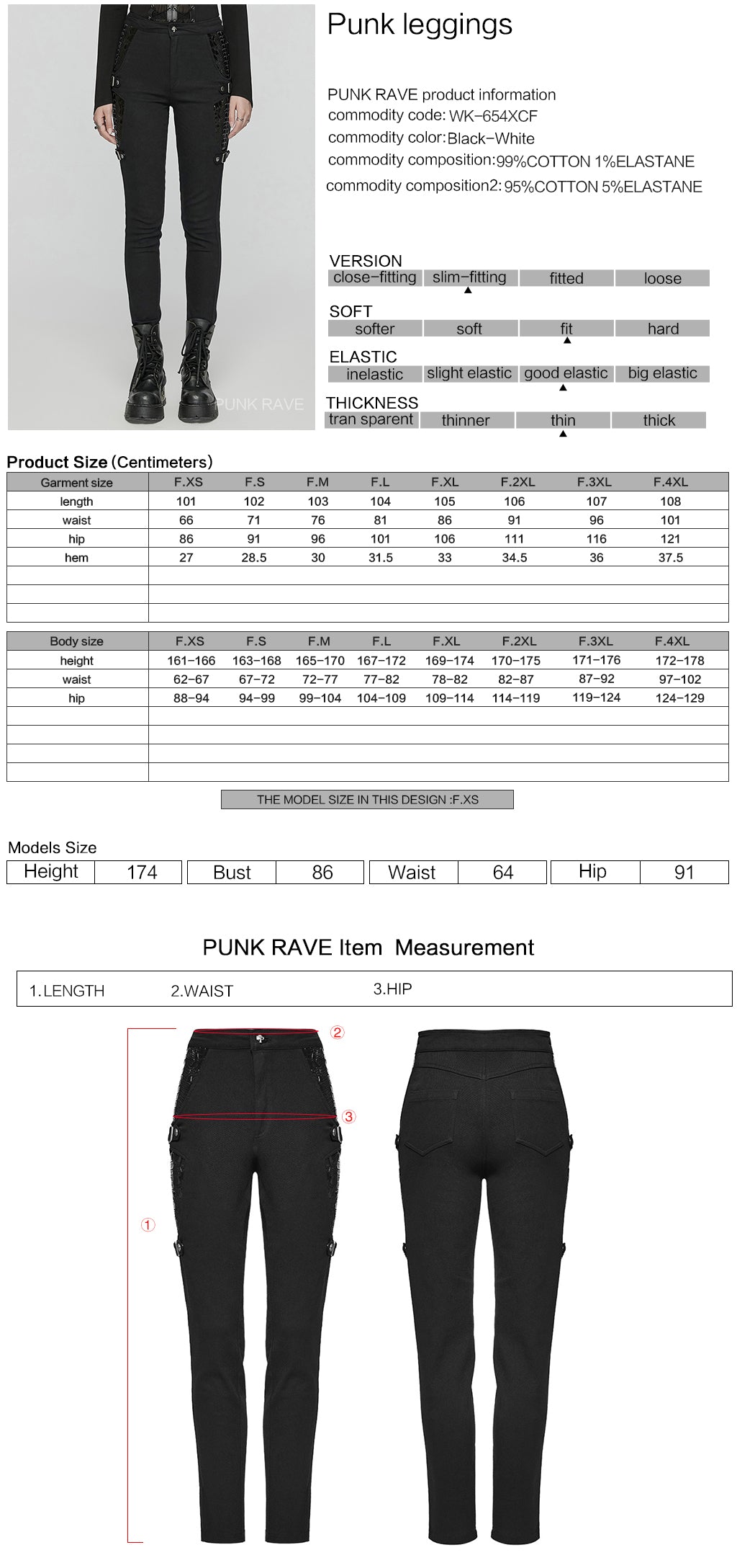 WK-654XCF Slim-Fit black Elastic Punk Pants with Buckle Details