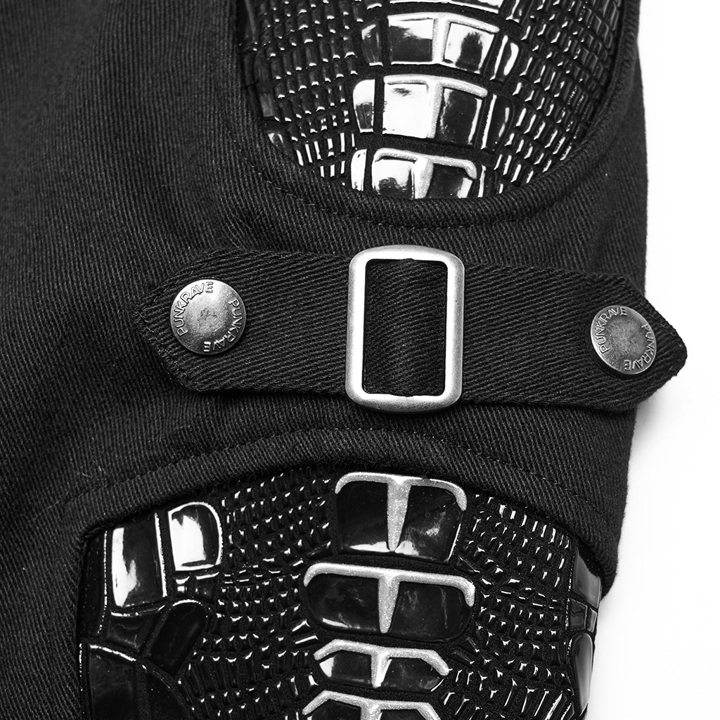 WK-654XCF Slim-Fit black Elastic Punk Pants with Buckle Details