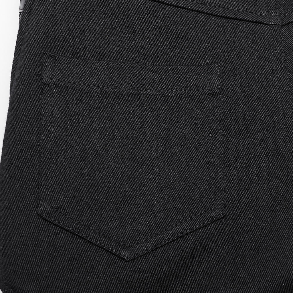 WK-654XCF Slim-Fit black Elastic Punk Pants with Buckle Details?-??Punk Rave Clothing