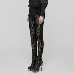 WK-655DDF Gothic Lace Pattern Slim-Fit black Leggings