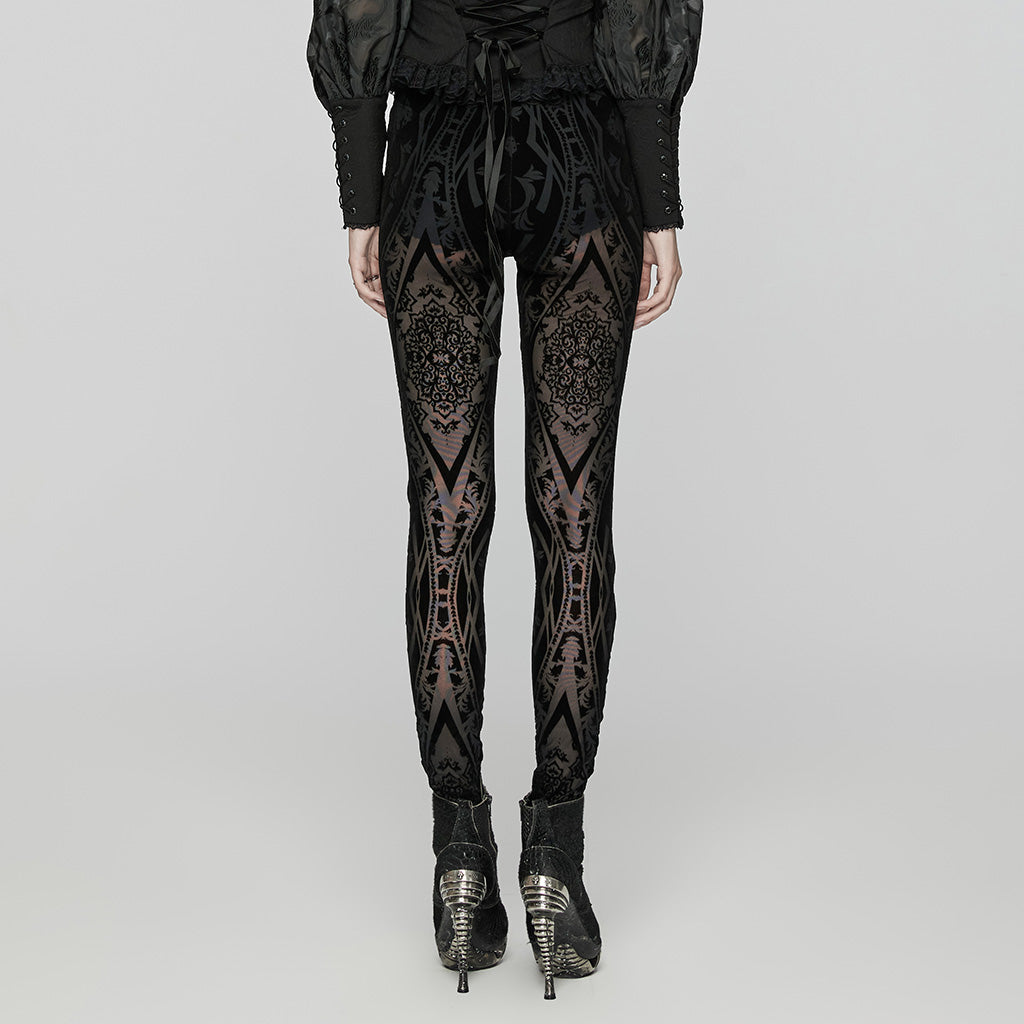 WK-655DDF Gothic Lace Pattern Slim-Fit black Leggings?-??Punk Rave Clothing