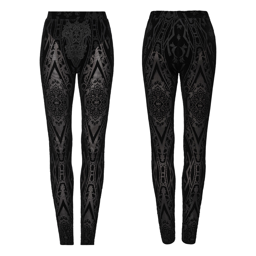 WK-655DDF Gothic Lace Pattern Slim-Fit black Leggings?-??Punk Rave Clothing