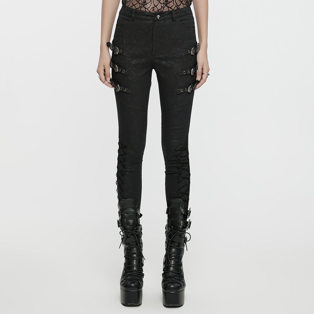 WK-656XCF Edgy Buckle Strap Gothic Punk Pants High Waist Design