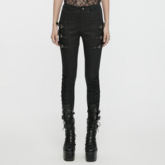 WK-656XCF Edgy Buckle Strap Gothic Punk Pants High Waist Design