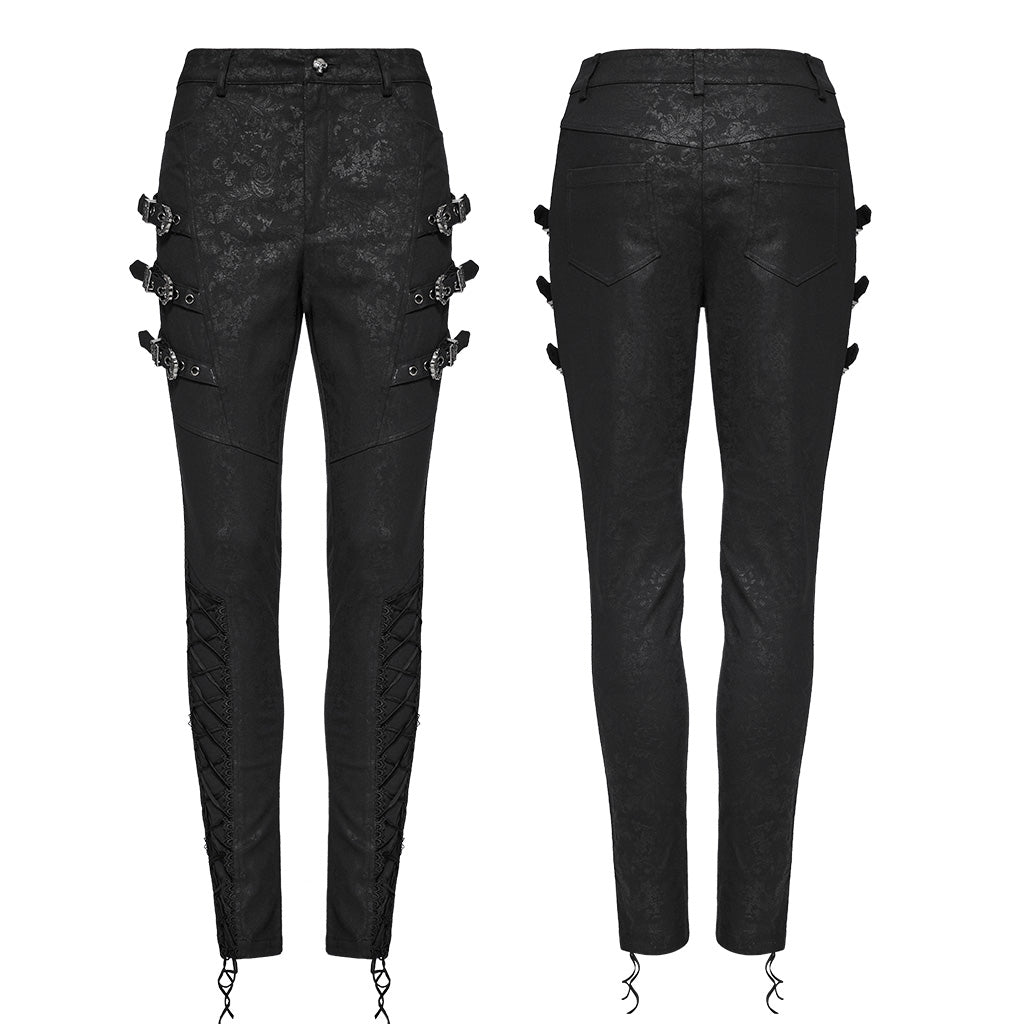 WK-656XCF Edgy Buckle Strap Gothic Punk Pants High Waist Design