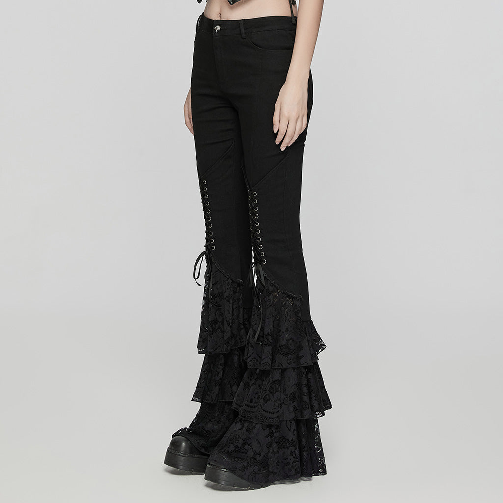 WK-657NCF Vintage Lace Gothic Flare Pants With Corset Detail?-??Punk Rave Clothing