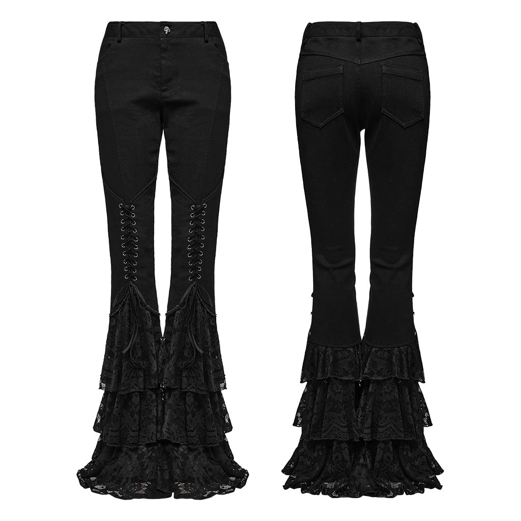 WK-657NCF Vintage Lace Gothic Flare Pants With Corset Detail?-??Punk Rave Clothing