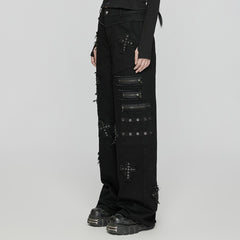 WK-658NCF Gothic Punk Pants Cross Patch Straight black Aesthetic Design