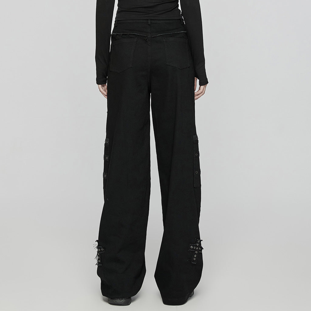 WK-658NCF Gothic Punk Pants Cross Patch Straight black Aesthetic Design?-??Punk Rave Clothing