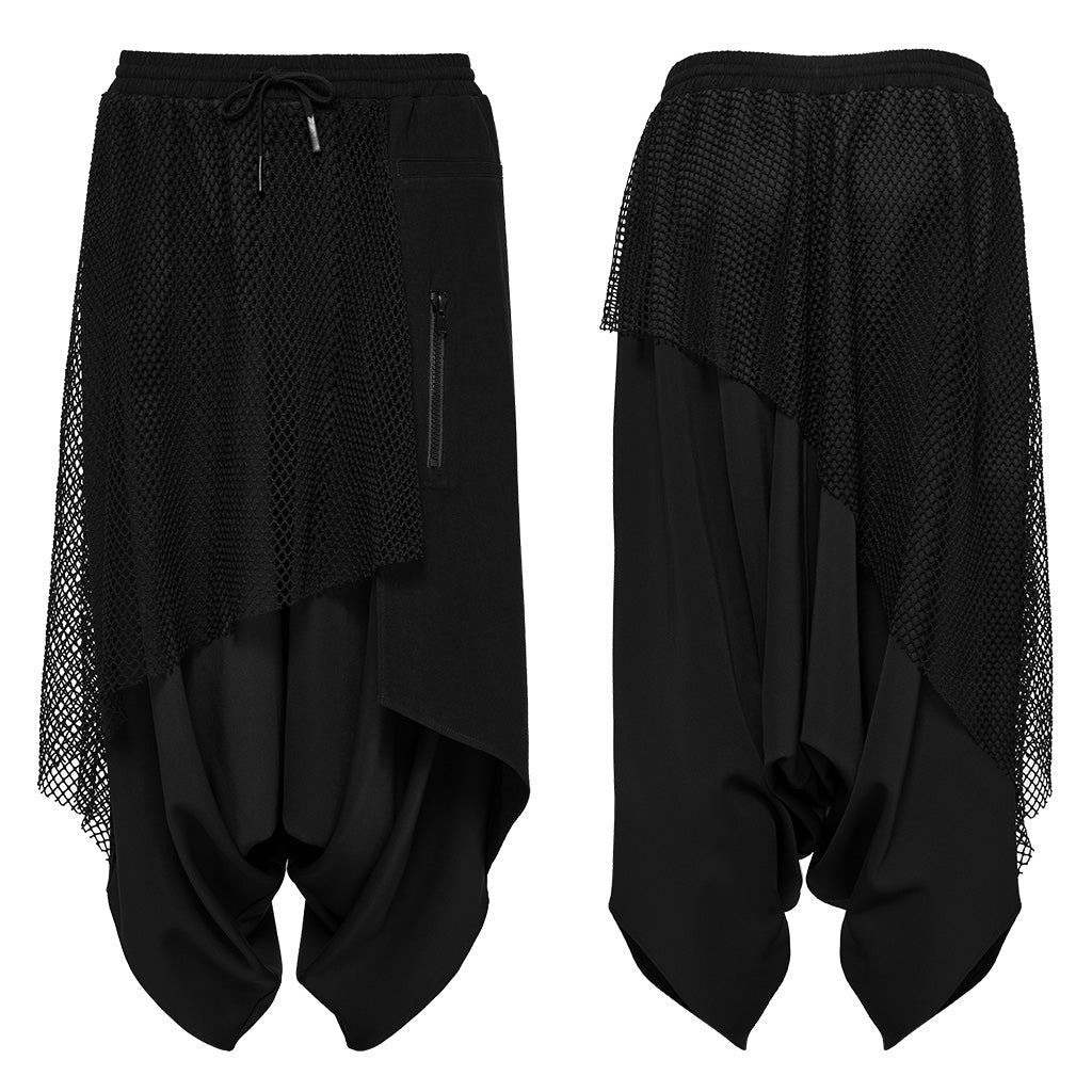 WK-662XCM Gothic Drop Crotch Mesh Layered Punk Pants?-??Punk Rave Clothing