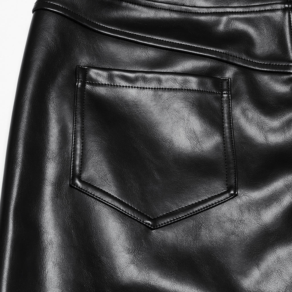 WK-667PCM Edgy Vegan Leather Punk Pants with High Waist Design?-??Punk Rave Clothing