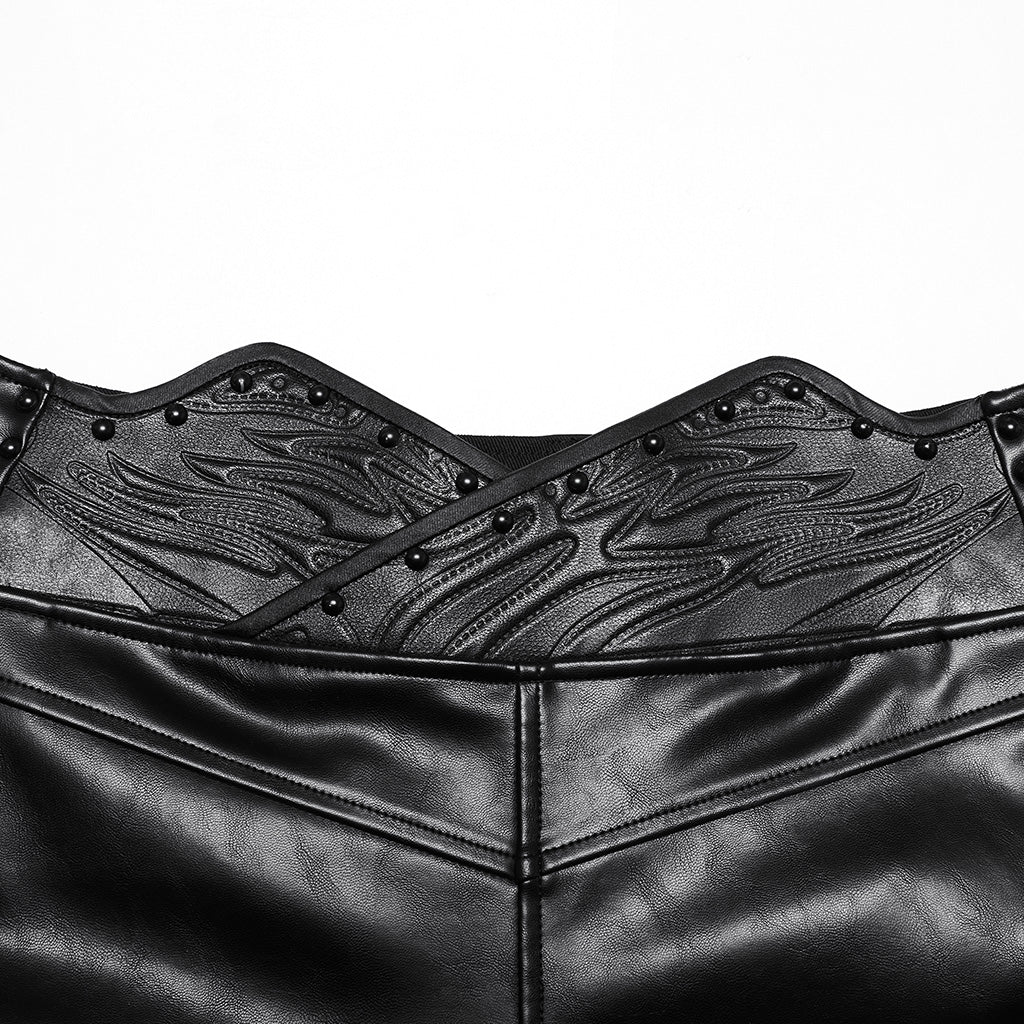 WK-667PCM Edgy Vegan Leather Punk Pants with High Waist Design?-??Punk Rave Clothing