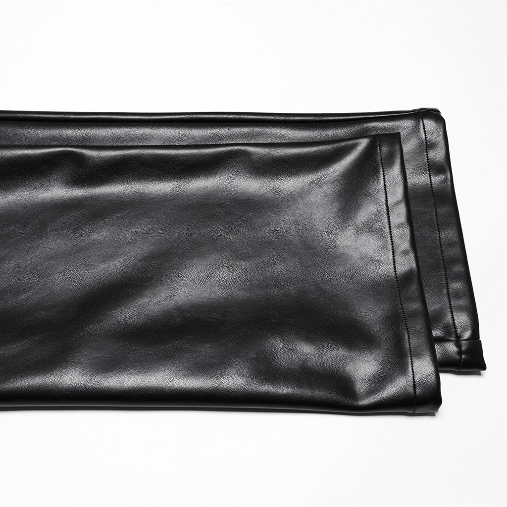 WK-667PCM Edgy Vegan Leather Punk Pants with High Waist Design?-??Punk Rave Clothing