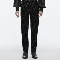 WK-673XCM Gothic Pants Velvet Damask Print Retro Embellished Trim Design