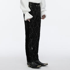WK-673XCM Gothic Pants Velvet Damask Print Retro Embellished Trim Design