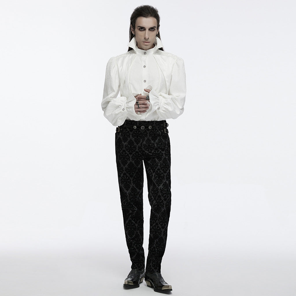 WK-673XCM Gothic Pants Velvet Damask Print Retro Embellished Trim Design