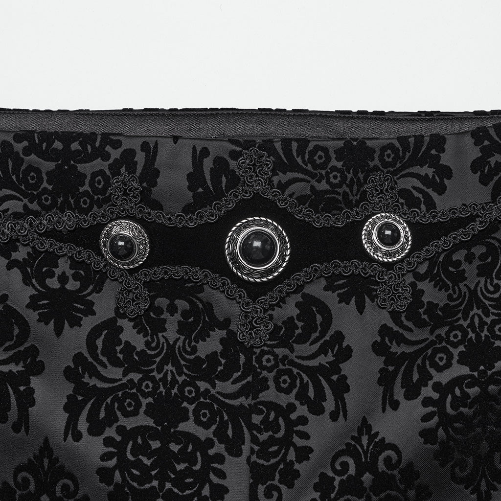 WK-673XCM Gothic Pants Velvet Damask Print Retro Embellished Trim Design