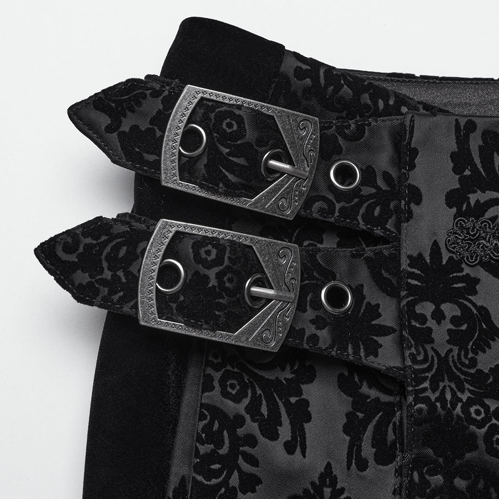 WK-673XCM Gothic Pants Velvet Damask Print Retro Embellished Trim Design