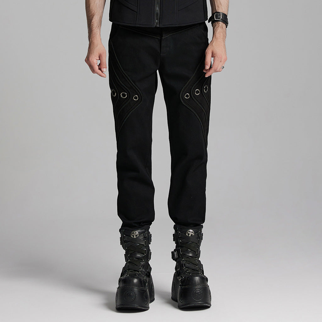 WK-674XCM Steampunk Goth Eyelet Accent Slim-Fit Punk Pants?-??Punk Rave Clothing
