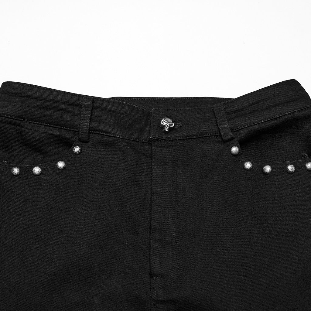 WK-679DQF Edgy Studded Flare Gothic Punk Pants with Lace Details