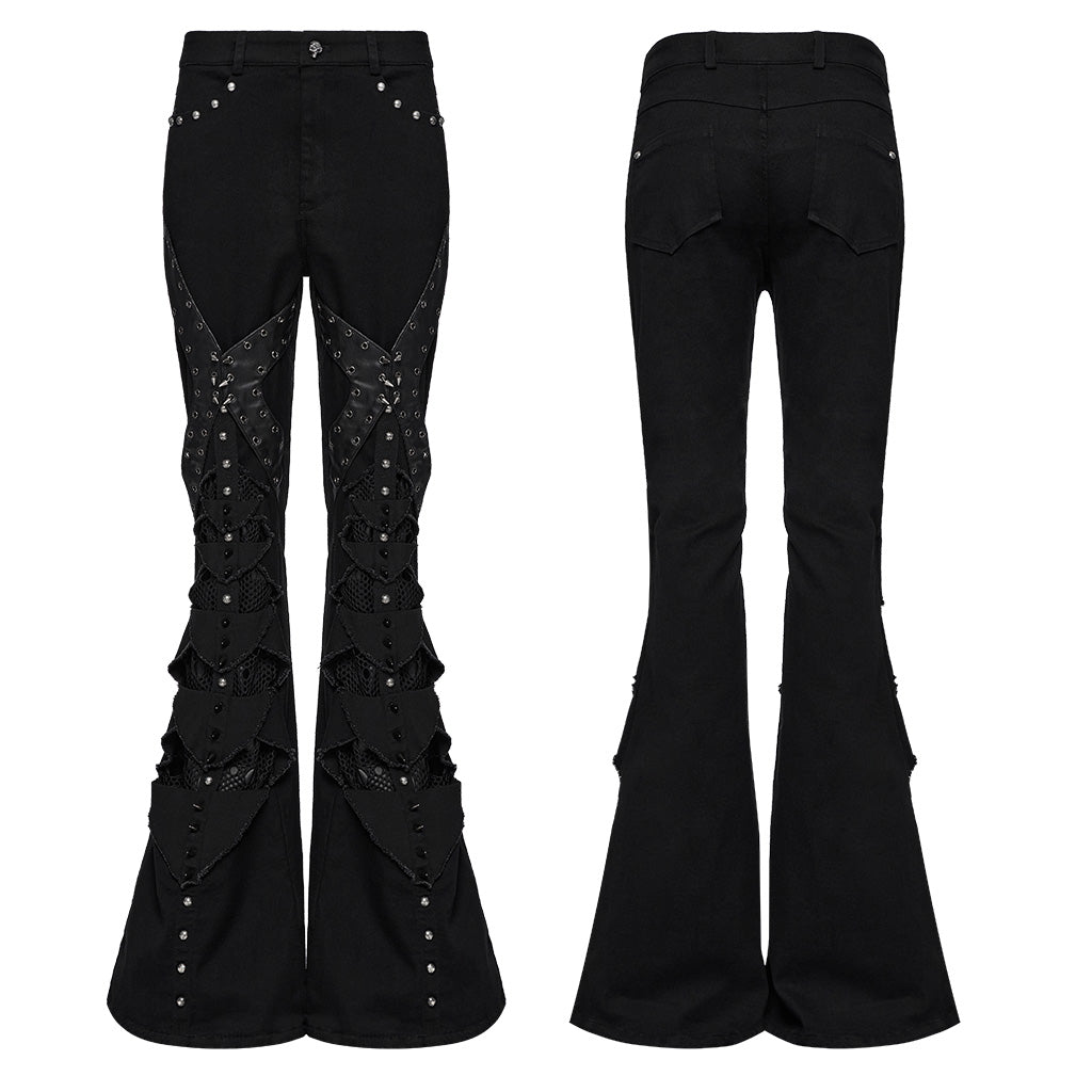 WK-679DQF Edgy Studded Flare Gothic Punk Pants with Lace Details