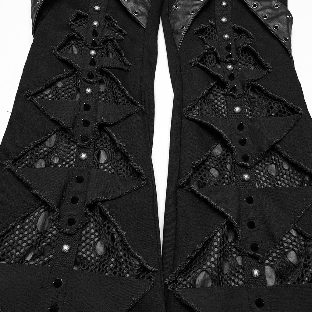 WK-679DQF Edgy Studded Flare Gothic Punk Pants with Lace Details