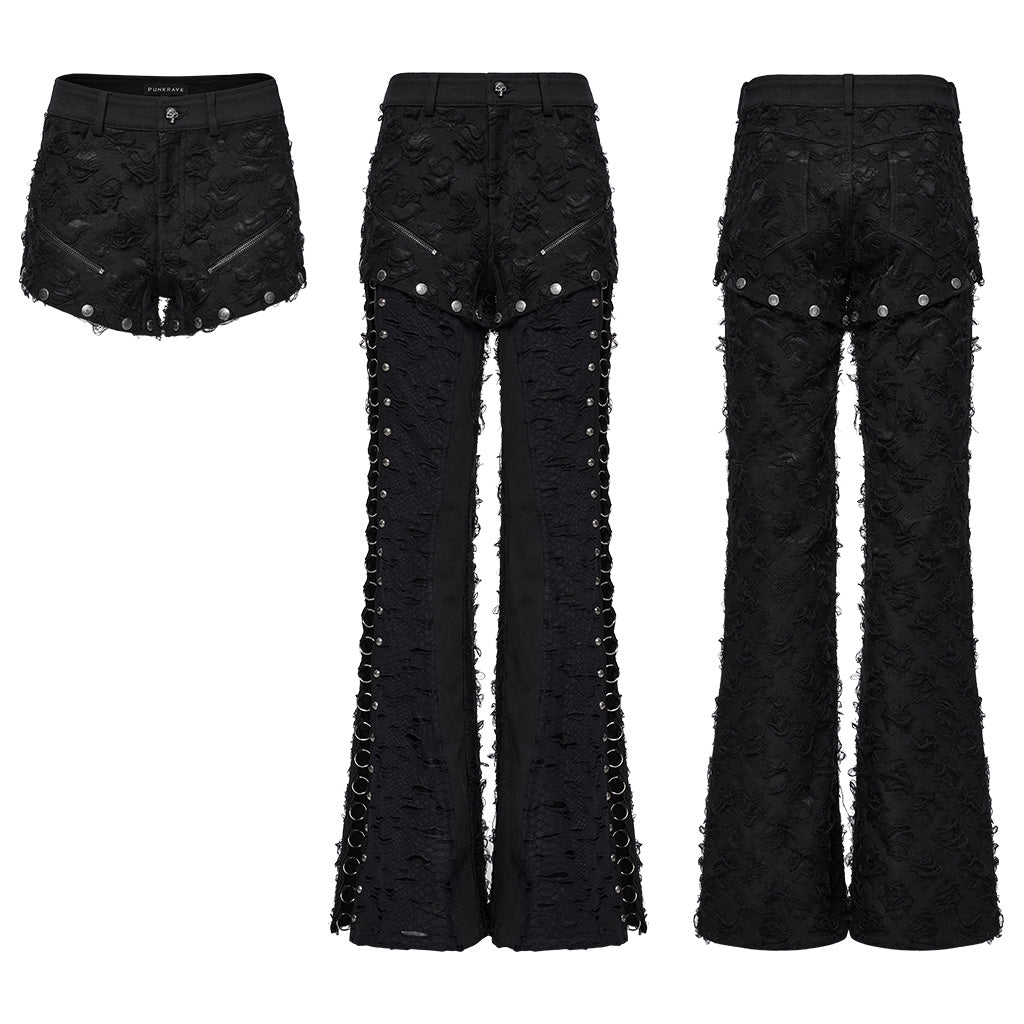 WK-680XCF Gothic Lace Up Flared Punk Pants Stud Accents