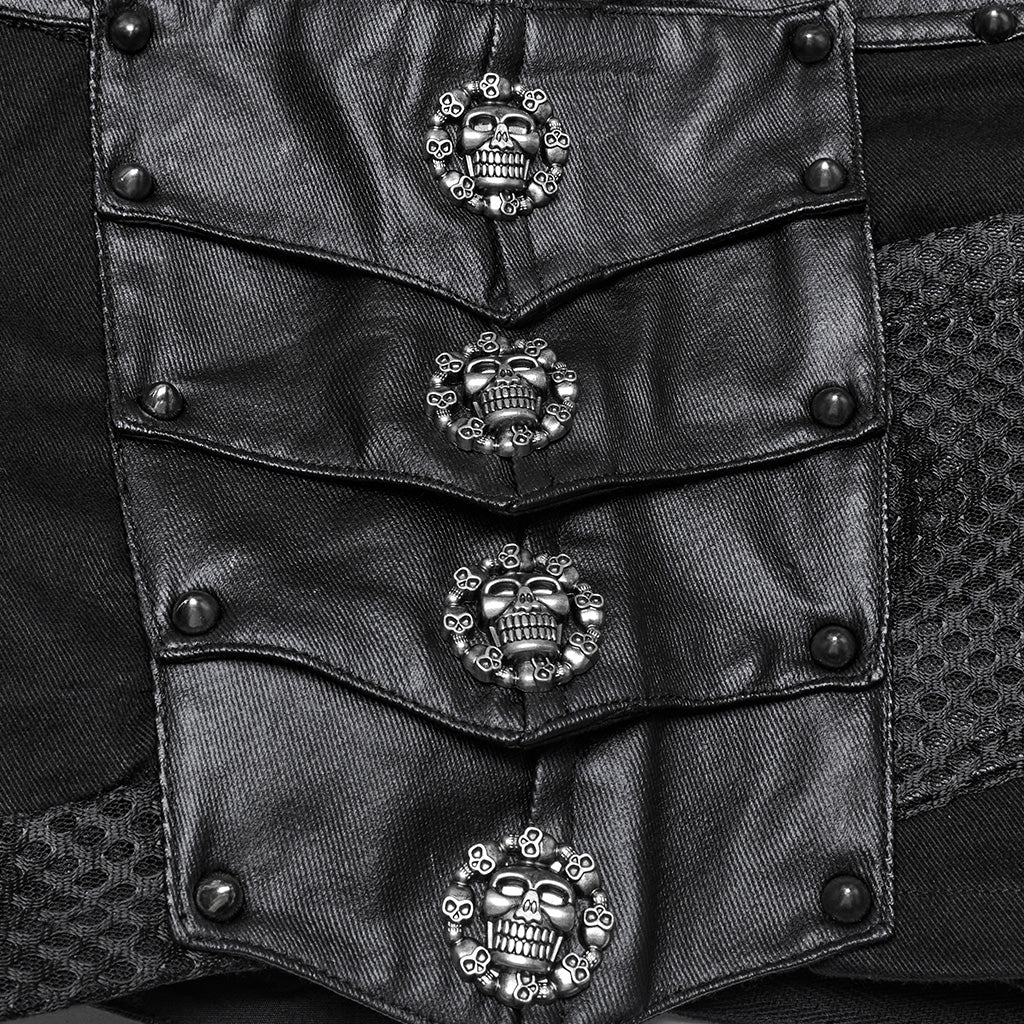 WK-685XDF Gothic Punk Pants with Studded Black Faux Leather High Waist Design