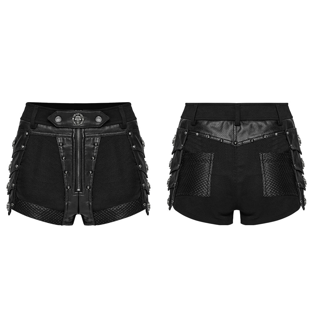 WK-685XDF Gothic Punk Pants with Studded Black Faux Leather High Waist Design