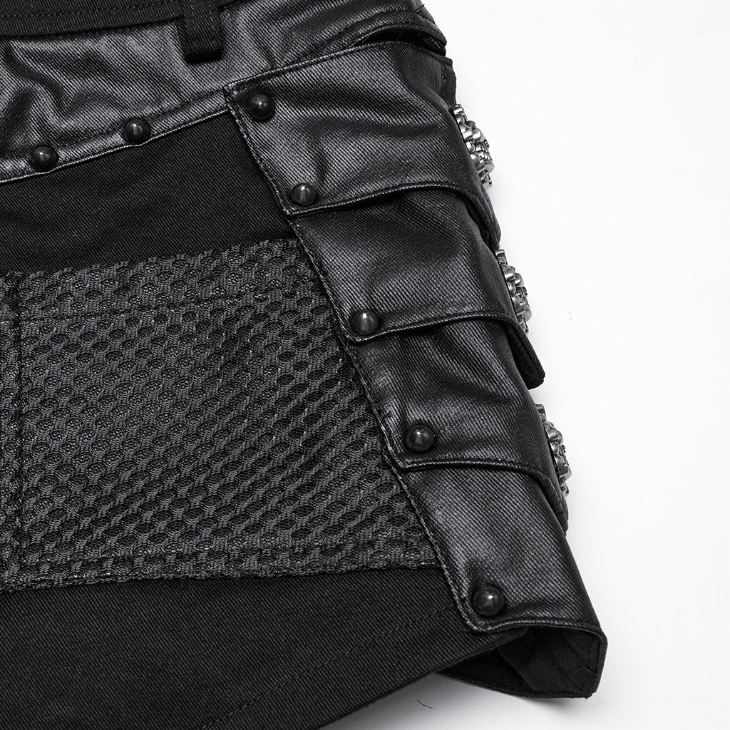 WK-685XDF Gothic Punk Pants with Studded Black Faux Leather High Waist Design