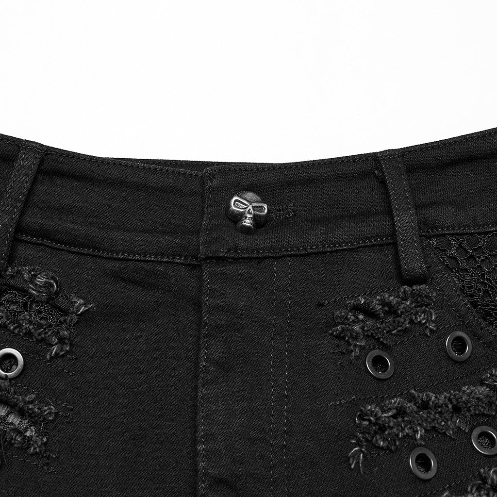 WK-692XDF Edgy Black Punk Pants with Grommet Lace-Up Detailing