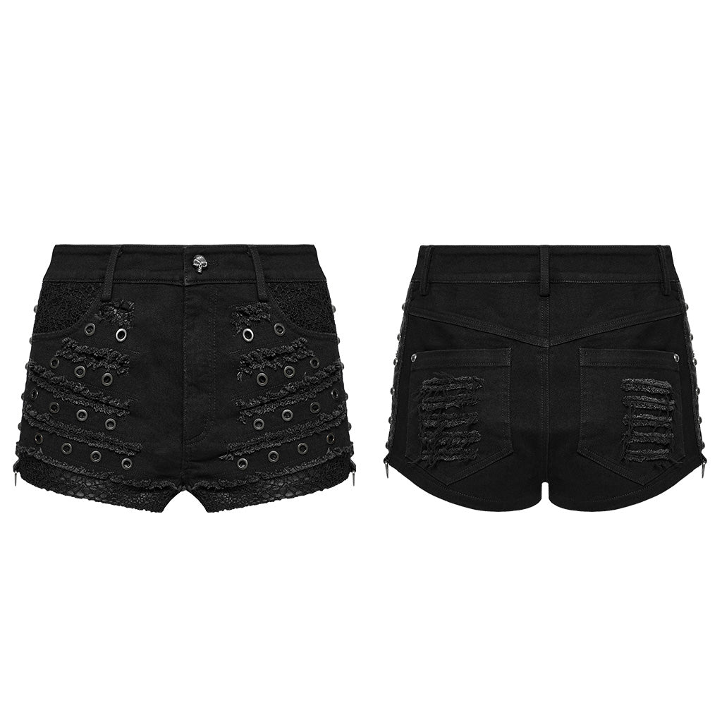 WK-692XDF Edgy Black Punk Pants with Grommet Lace-Up Detailing