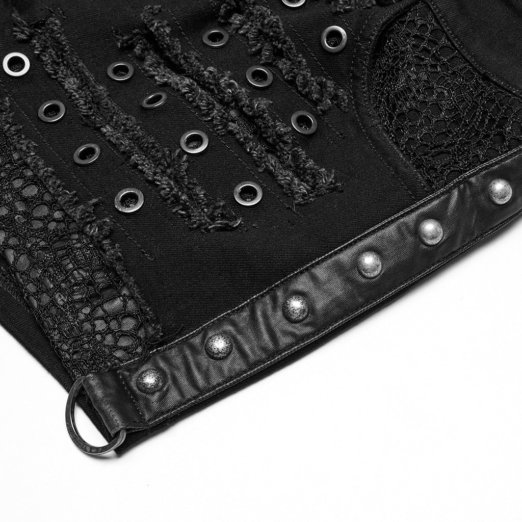 WK-692XDF Edgy Black Punk Pants with Grommet Lace-Up Detailing