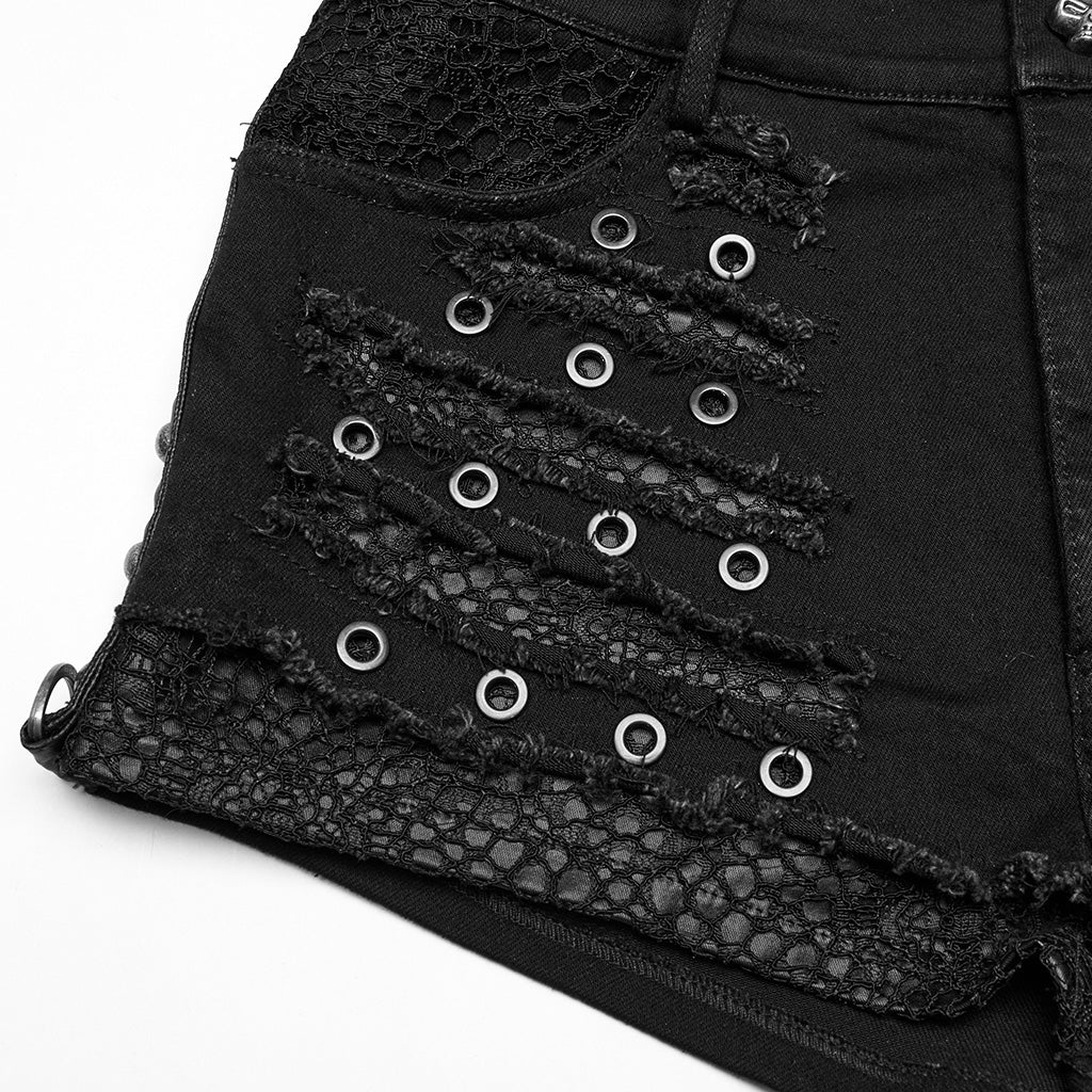 WK-692XDF Edgy Black Punk Pants with Grommet Lace-Up Detailing